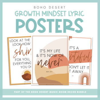 Growth Mindset Lyric Posters | Boho Desert Music Room Decor