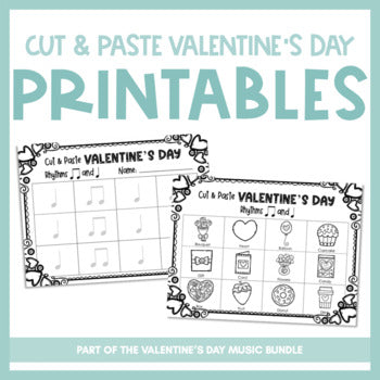 Cut & Paste Valentine's Day Rhythms Printable | Valentine's Day Music Bundle