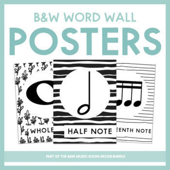 Music Word Wall Posters | Black and White Music Room Decor