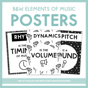 Elements of Music Posters | Black and White Music Room Decor