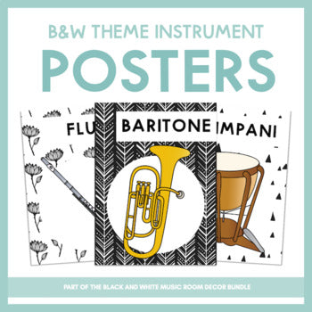 Instrument Posters | Black and White Music Room Decor