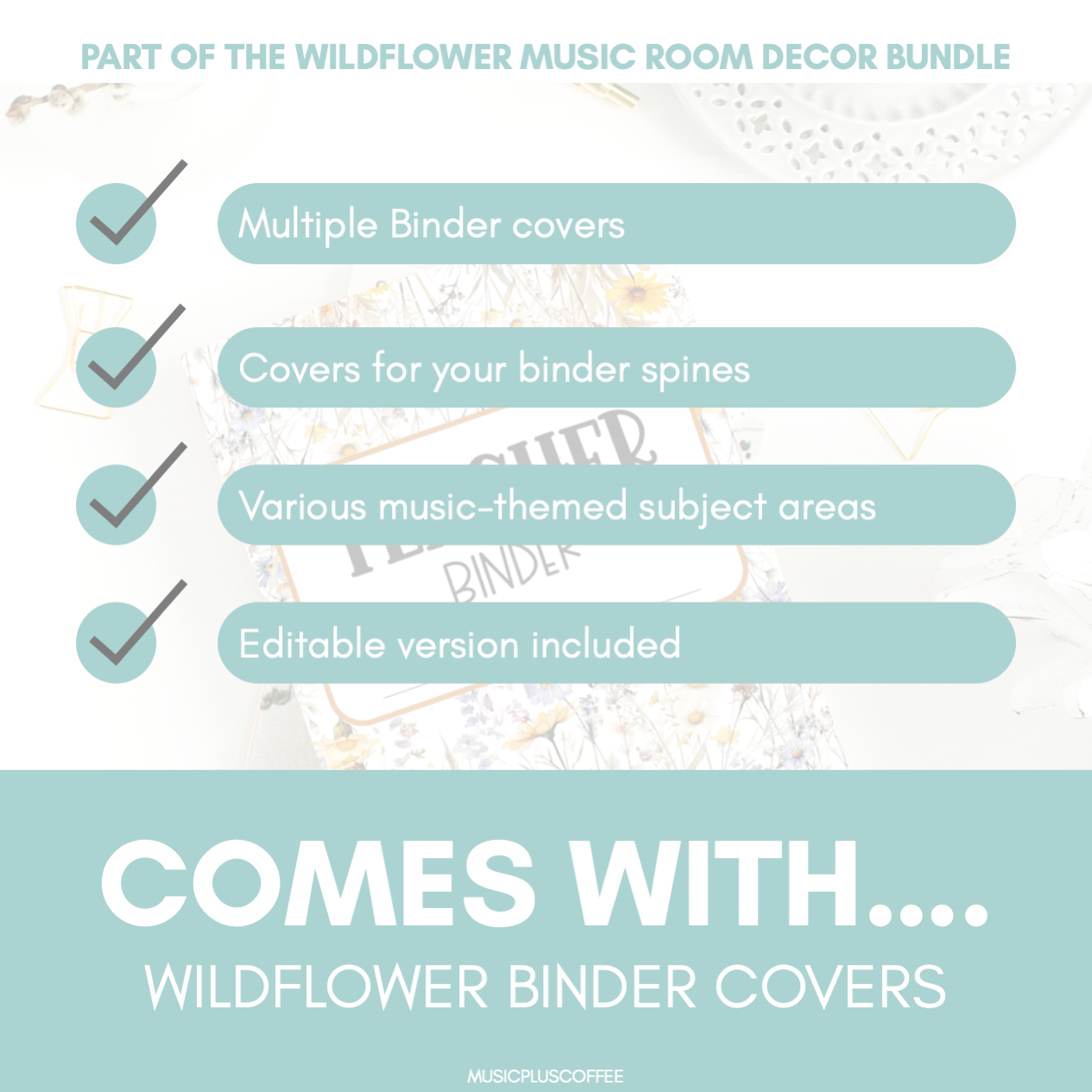 Music Teacher Binder Covers Posters | Wildflower Music Room Decor