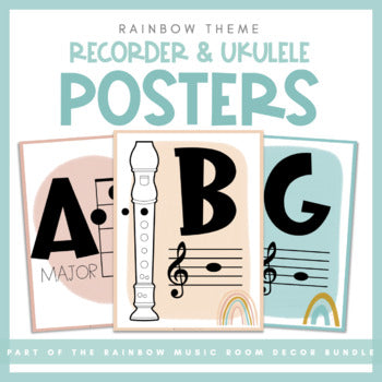 Recorder & Ukulele Posters | Rainbow Music Room Decor