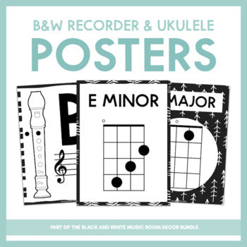 Recorder & Ukulele | Black and White Music Room Decor