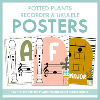 Recorder & Ukulele | Potted Plants Music Room Decor